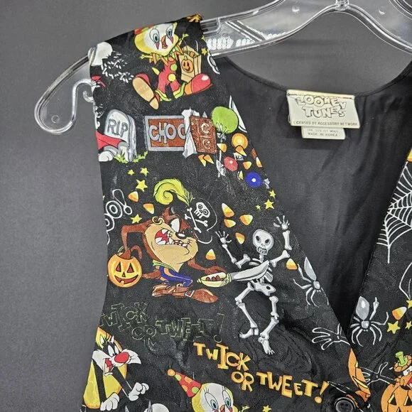Vintage Looney Tunes Vest Mens One Size L Black Halloween Tweety Taz Bugs 90s